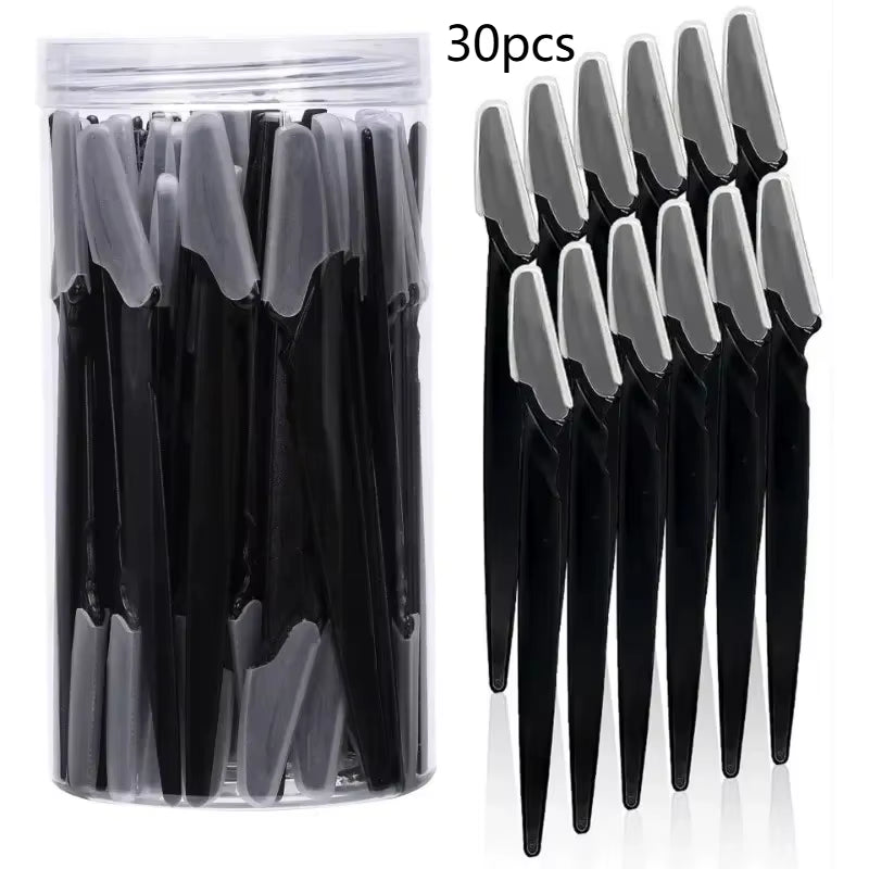 30Pcs/10Pcs Bottle Eyebrow Razors with Container Facial Eye Brow Trimmer in Case Hair Removal Shaver Safe Blades Trimming Tools